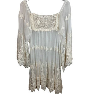 Vintage 80s STYLE Sheer Ivory Lace Tunic Topper Size XL